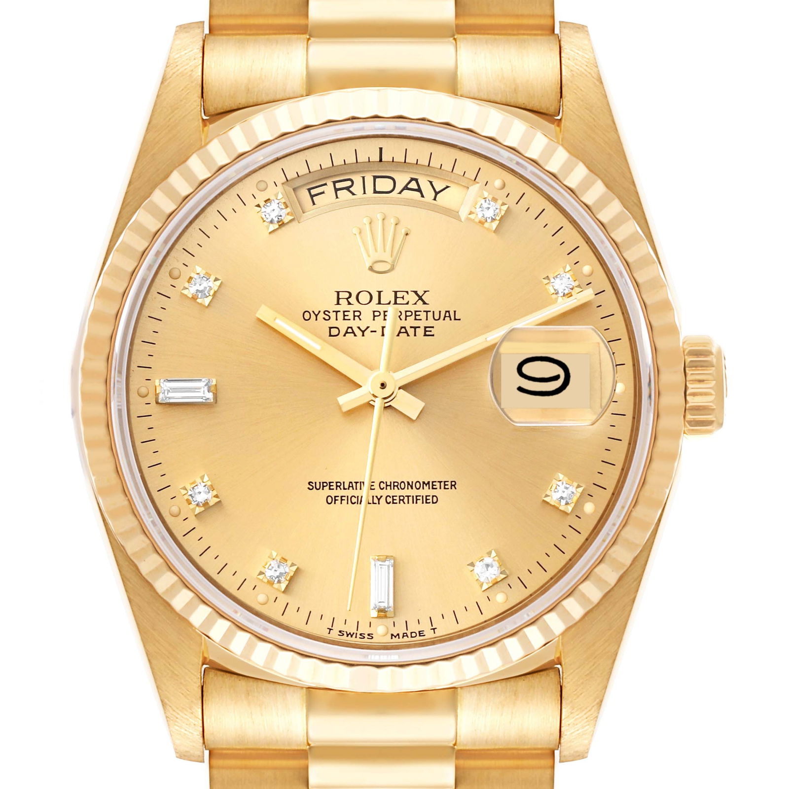 Rolex President Day-Date 18k Yellow Gold Diamond Mens Watch 18038: Rolex President Day-Date 18k Yellow Gold Diamond Mens Watch 18038 RBJ no: 55827 Brand: Rolex Model Name: Rolex President Day-Date 18k Yellow Gold Diamond Mens Watch 18038 Model Number: 18038A Year: 19