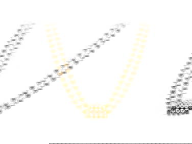Mikimoto 18K Yellow Gold With Double Cultured Pearl Diamond Necklace (1 of 7)