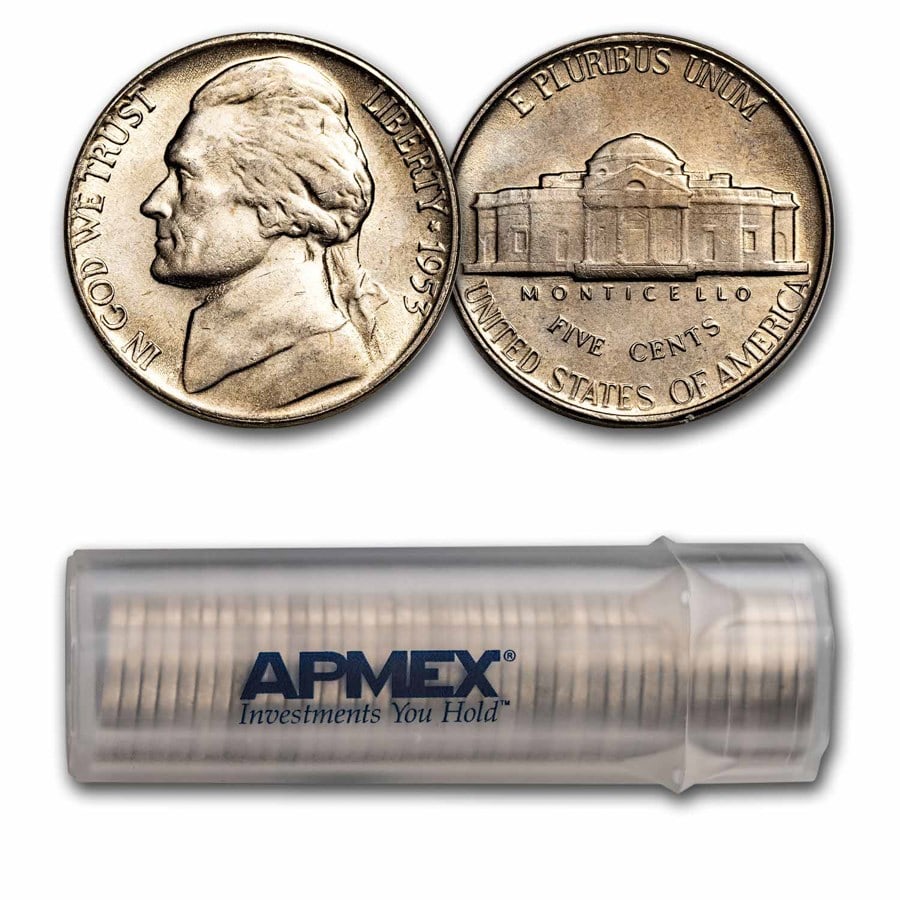 1953 Jefferson Nickel 40-Coin Roll BU (1 of 3)