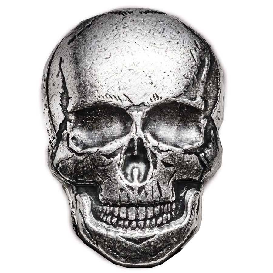 2 oz Hand Poured Silver - Human Skull (1 of 2)