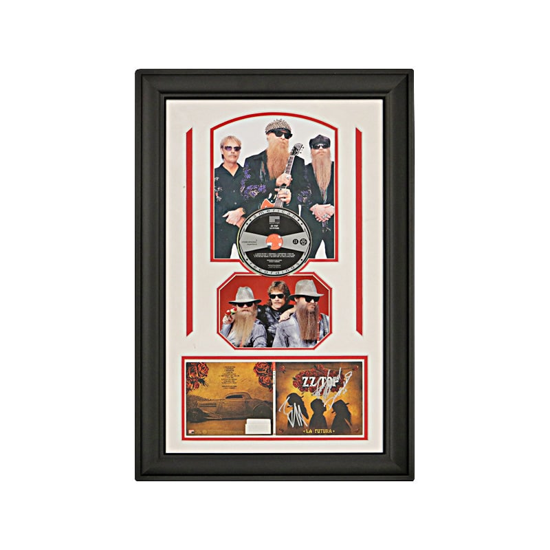 zz top autographed and framed 2012 la futura cd collage (1 of 1)