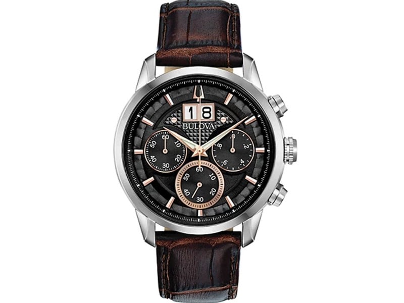 Bulova mens Sutton: Bulova mens Sutton Stainless steel case, Leather strap, Black dial, Quartz movement, Scratch resistant mineral, Water resistant up to 3 ATM - 30 meters - 100 feet Product Code: 96B311-39B2A Brand: Bul