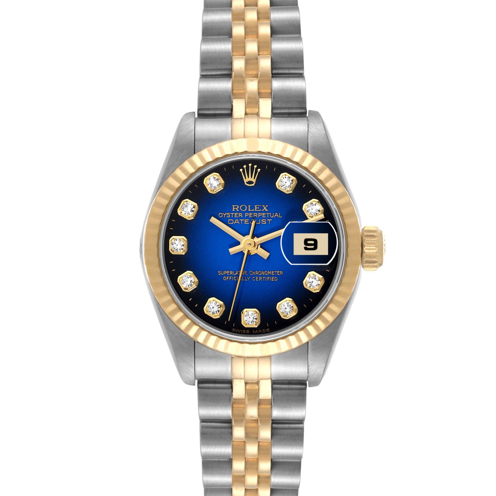 Rolex Datejust Blue Vignette Diamond Dial Steel Yellow Gold Ladies Watch 69173 (1 of 10)