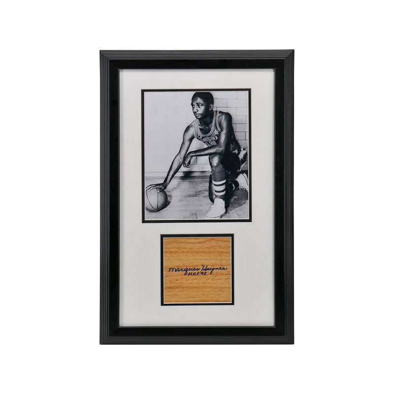 marques haynes harlem globetrotter autographed signed inscribed faux court framed collage (JSA COA) (1 of 2)