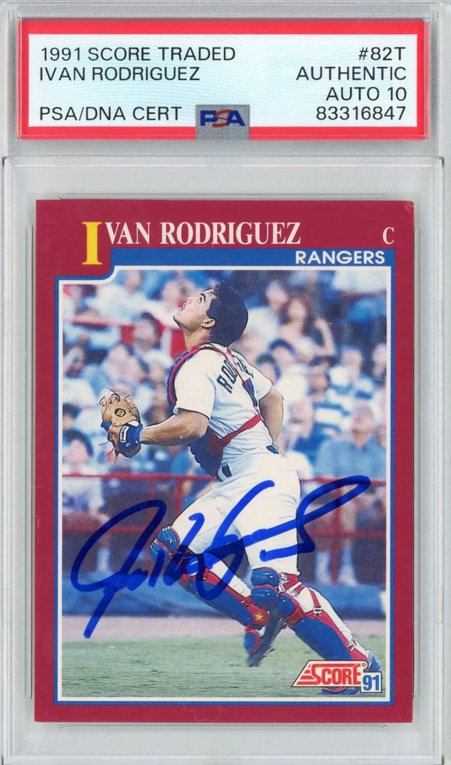 graded 1991 score traded ivan pudge rodriguez #82t rookie card PSA 10 auto grade (1 of 2)