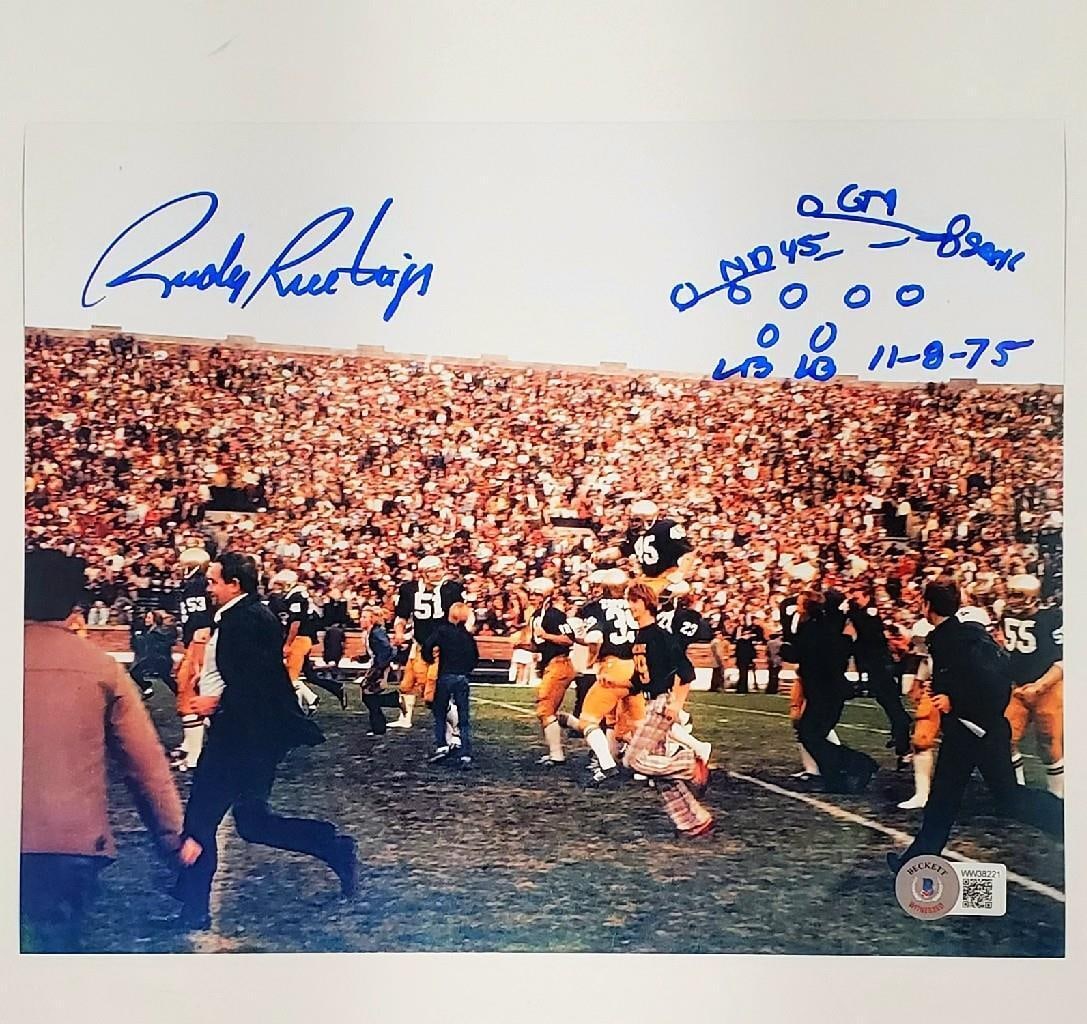 Rudy Ruettiger signed Carry Off 8x10 photo w/ Sack Diagram BAS Witness Holo (1 of 4)