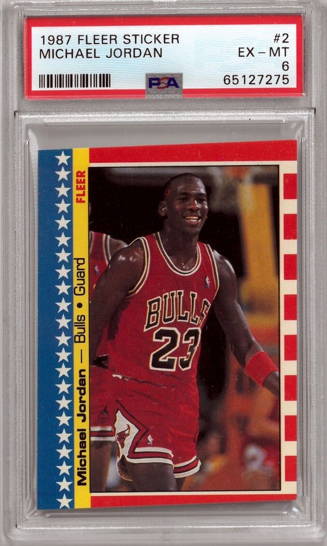 Michael Jordan 1987-88 Fleer Sticker Card #2- PSA Graded 6 EX-MT (Chicago Bulls) (1 of 2)