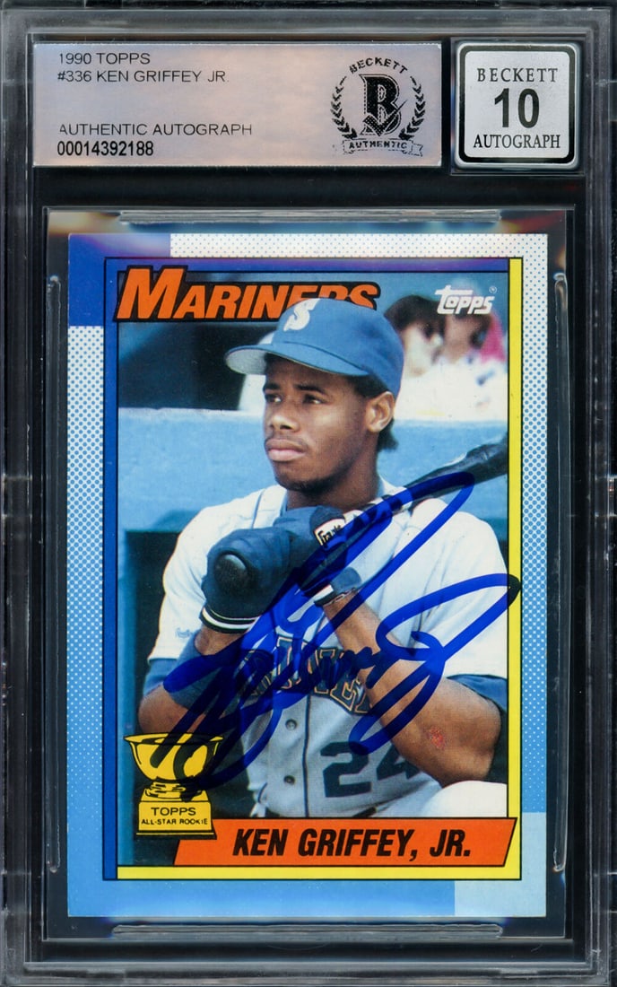 ken griffey jr. autographed 1990 topps card mariners GEM 10 auto beckett 220301 (1 of 2)