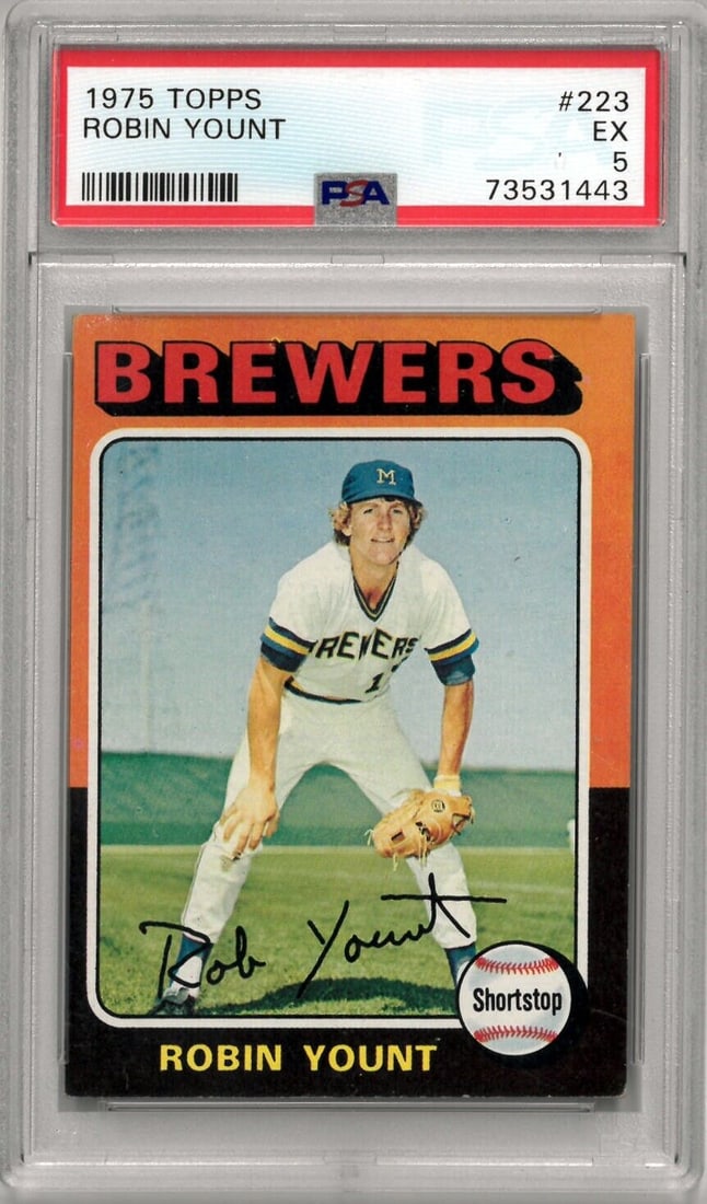 Robin Yount 1975 Topps Baseball Rookie Card (RC) #223- PSA Graded 5 EX: Robin Yount 1975 Topps Baseball Rookie Card (RC) #223- PSA Graded 5 EX Robin Yount 1975 Topps Baseball Rookie Card (RC) #223- PSA Graded 5 EX SKU no: RBJ7360116031576
