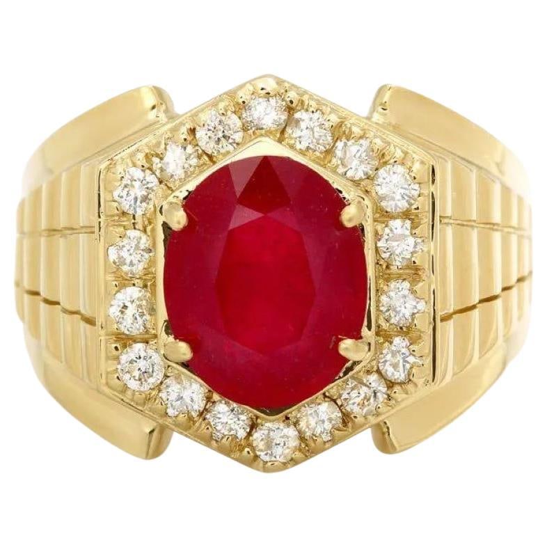 6.10 Carats Natural Red Ruby and Diamond 14k Solid Yellow Gold mens Ring (1 of 4)