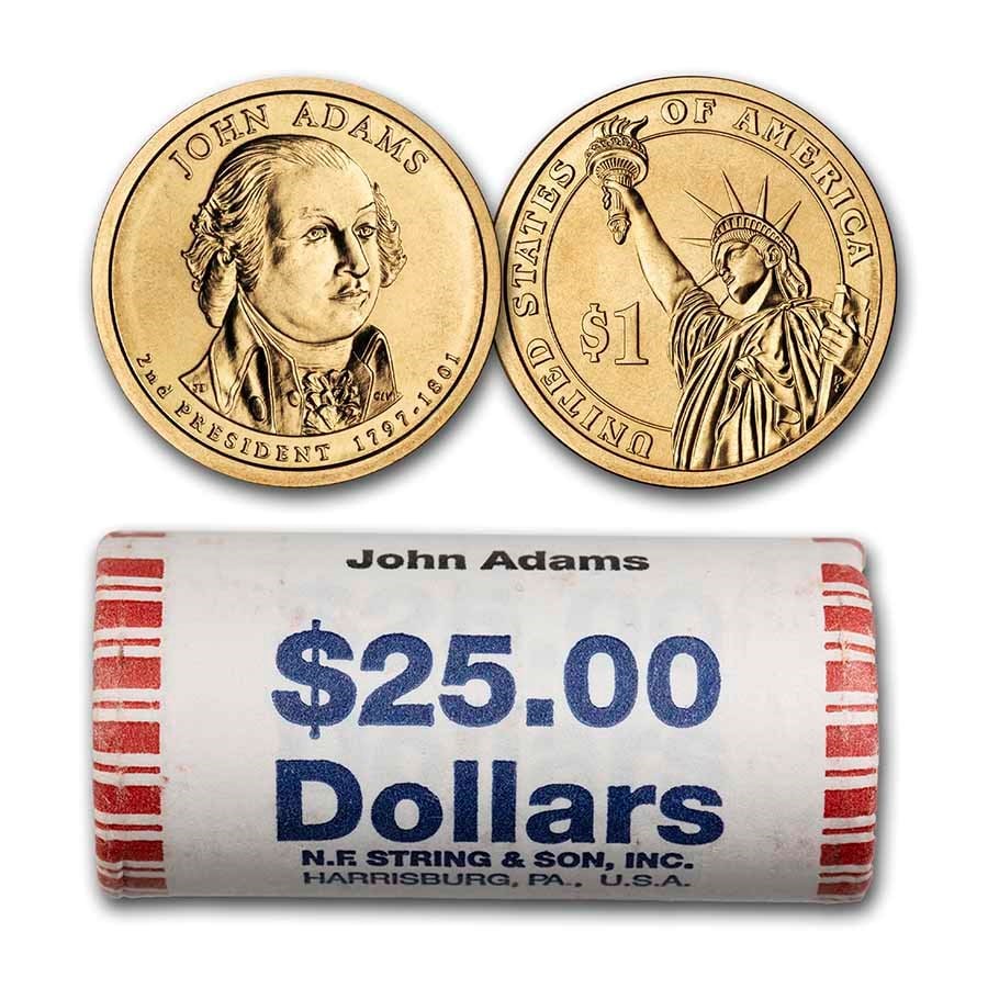 2007-P John Adams 25-Coin Presidential: 2007-P John Adams 25-Coin Presidential Dollar Roll BU Description: SKU no: RBJ25572 Year: 2007 Grade: Brilliant Unc Grade Service: None Denomination: $1.00 Mint Mark: P - Philade