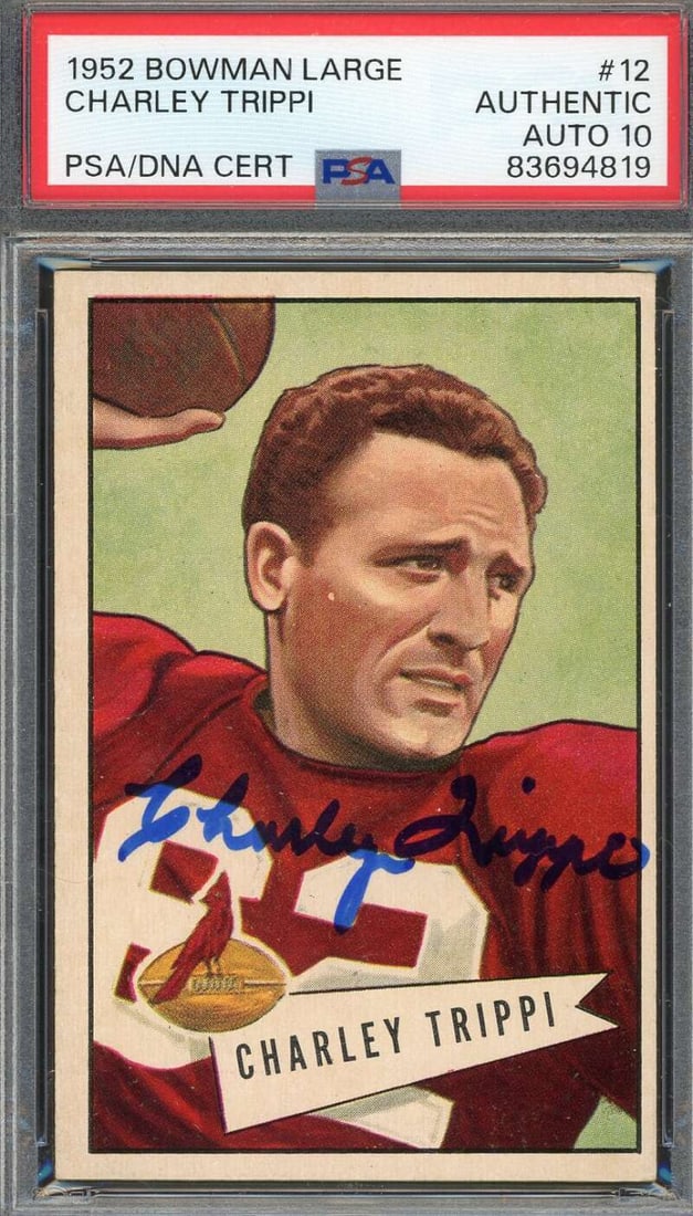 charley trippi GEM mint 10 PSA DNA signed 1952 bowman large autograph (1 of 1)