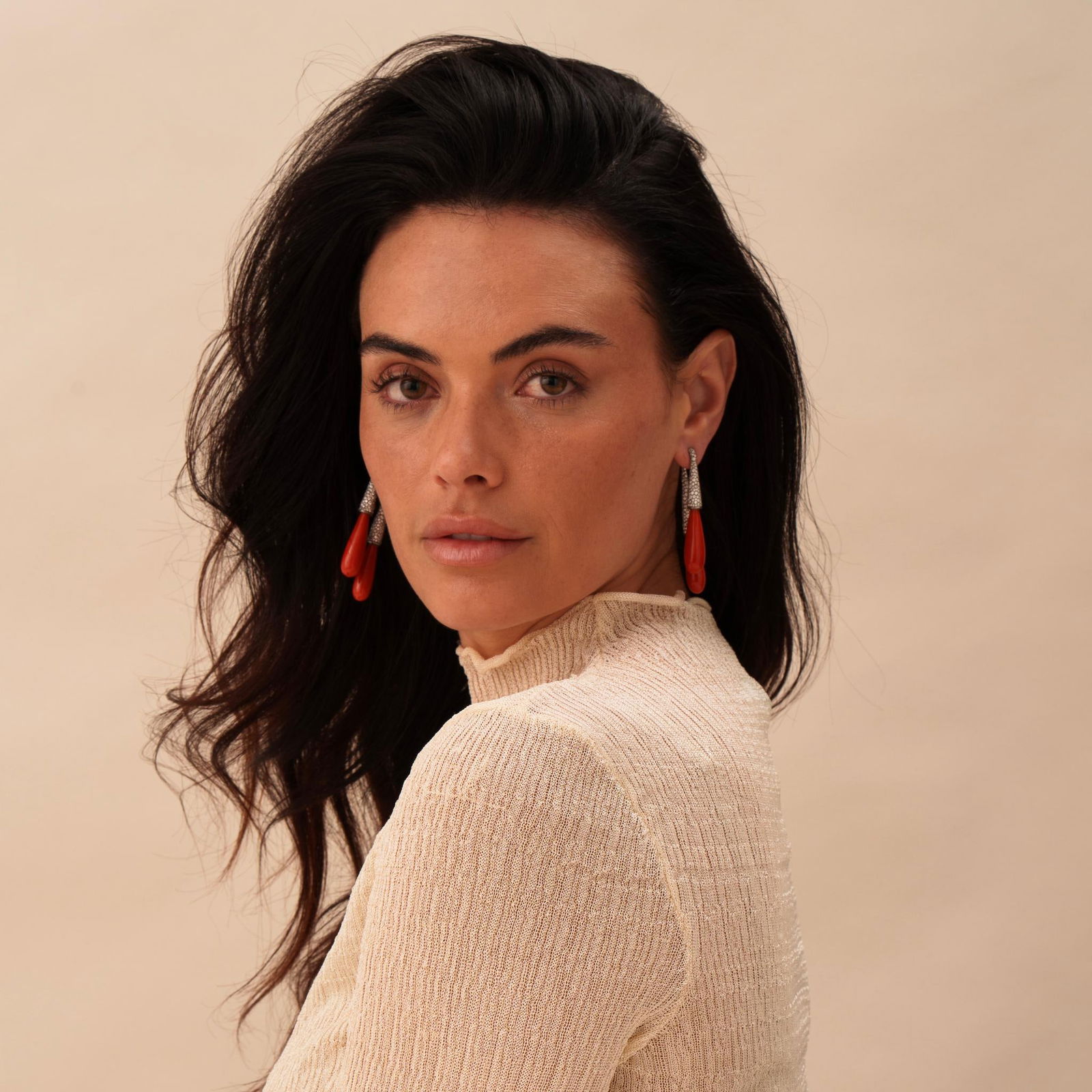 Michael Kanners Double Coral Drop Titanium and Diamond Earrings: Michael Kanners Double Coral Drop Titanium and Diamond Earrings Metal: Titanium Stone: Coral, Diamond Stone Cut: Mixed Cut Style: Contemporary Place of Origin: Italy Period: 2010- Date of