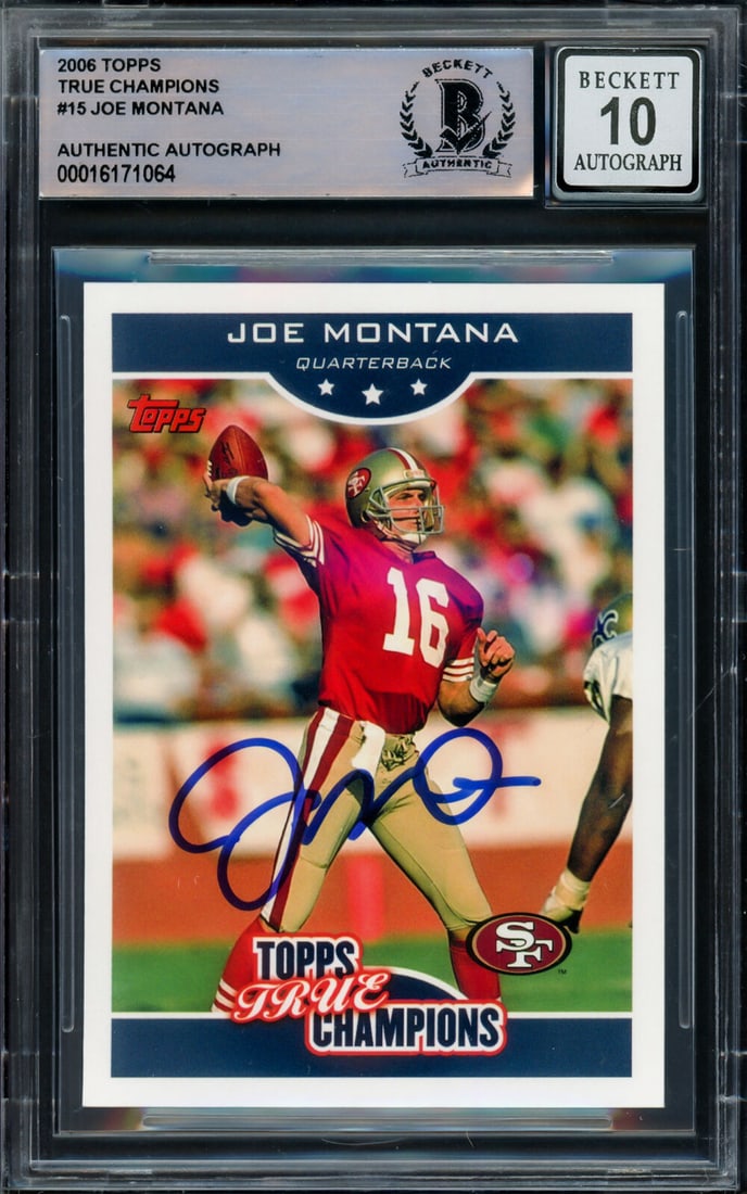 joe montana autographed 2006 topps true: joe montana autographed 2006 topps true Joe Montana Autographed 2006 Topps True Champions Card Gem 10 Auto Beckett SKU no: 7533454950488