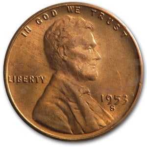1953-S Lincoln Cent BU (Red) (1 of 2)