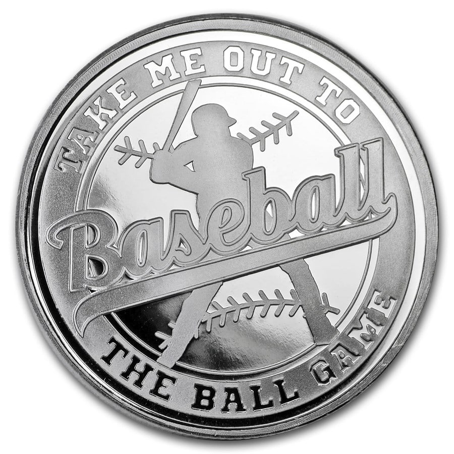 1 oz Silver Round - Baseball: Details: 1 oz Silver Round - Baseball SKU no: RBJ150031 Year: n/a Grade: None Grade Service: None Denomination: 1 oz Mint Mark: None Metal Content: 1 troy oz Purity: .999 <br