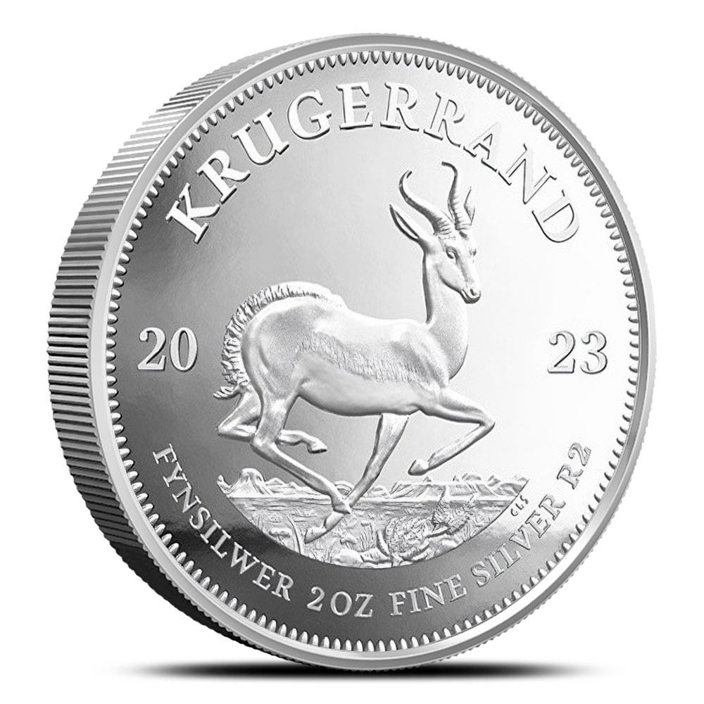 2023 2 oz Proof South: 2023 2 oz Proof South African Silver Krugerrand Coin (Box + CoA) SKU no: RBJ4997486 Year: 2023 Mint Mark: Not Shown Purity: .999 Manufacturer: South African Mint Thickness: 3.58 mm Diamet