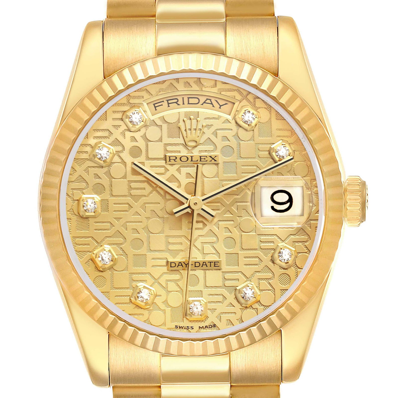 Rolex President Day-Date Yellow Gold: Rolex President Day-Date Yellow Gold SKU no: RBJ47838 Brand: Rolex Model Name: Rolex President Day-Date Yellow Gold Diamond Dial Watch 118238 Model Number: 118238 Year: 2001 - 2002 Serial Number: