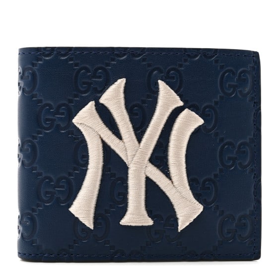 Gucci X MLB Guccissima Signature NY Yankees Embroidered Bi-Fold Wallet Royale Ivory (1 of 6)