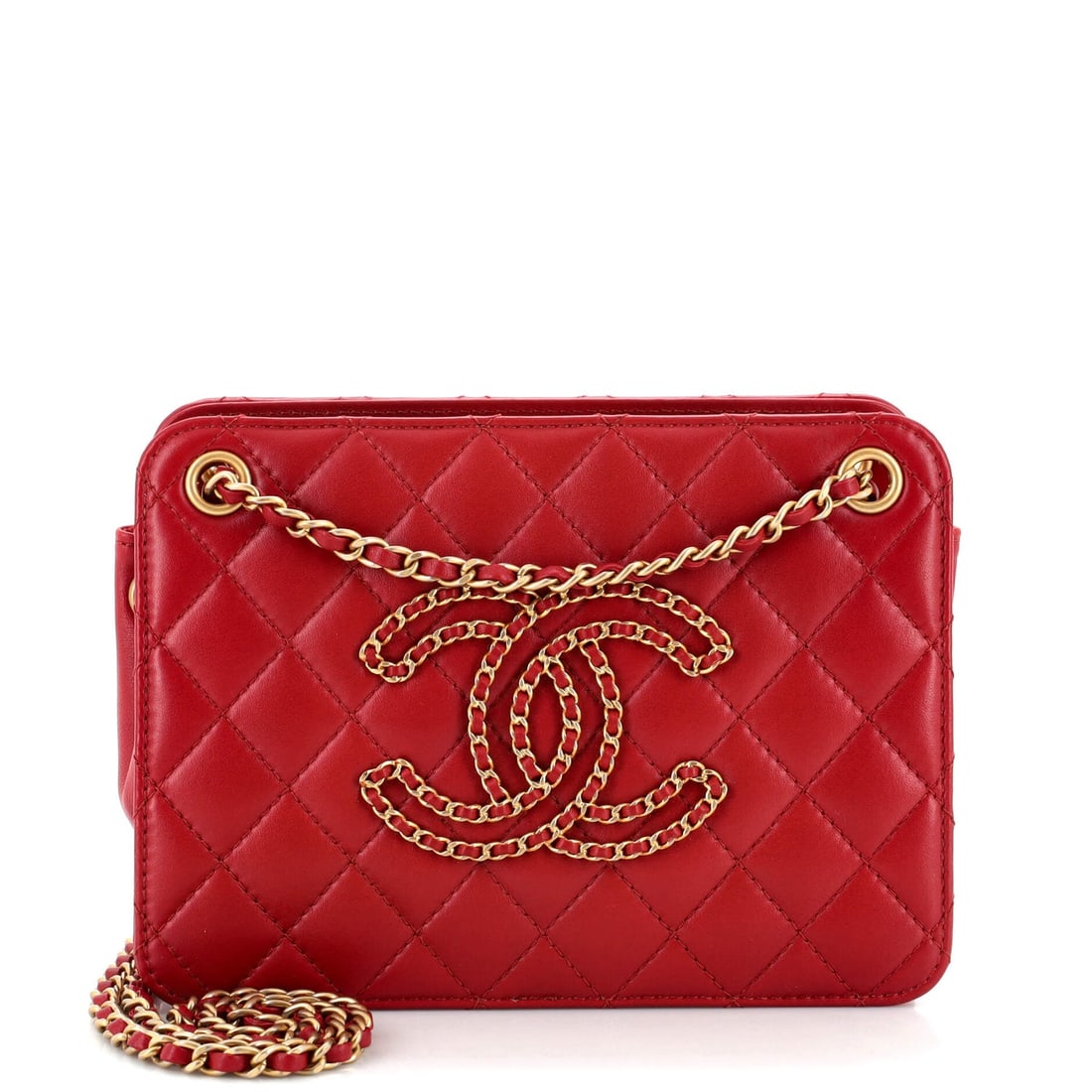 Chanel Once Upon a Time: Chanel Once Upon a Time Chain CC Accordion Tote Quilted Calfskin Small Description: Exterior Color: Red Interior Color: Red Exterior Material: Leather Interior Material: Fabric Hardware C
