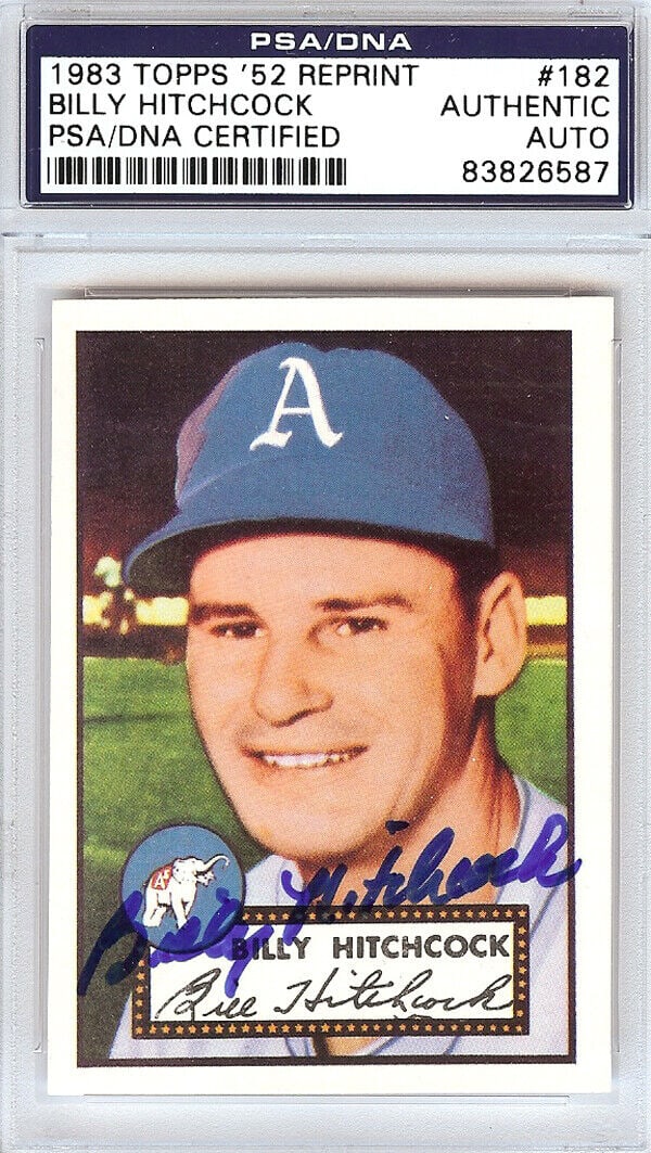 Billy Hitchcock Autographed 1952 Topps Reprint: Billy Hitchcock Autographed 1952 Topps Reprint Billy Hitchcock Autographed 1952 Topps Reprint Card #182 A's PSA/DNA #83826587 SKU no: 7263935594584
