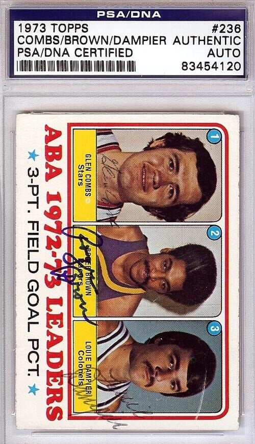 Roger Brown, Glen Combs & Louie: Roger Brown, Glen Combs & Louie Roger Brown, Glen Combs & Louie Dampier Autographed 1973 Topps Card PSA 83454120 SKU no: 7283339952216