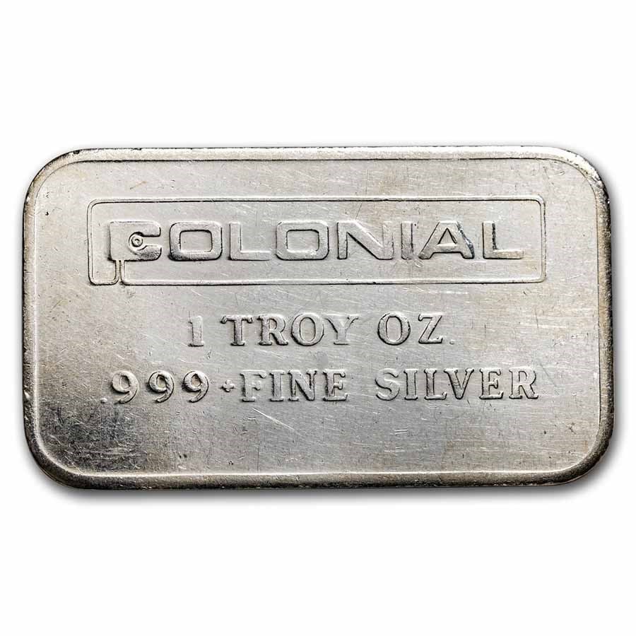 1 oz Silver Bar - Engelhard: Details: 1 oz Silver Bar - Engelhard (Colonial Refining, Inc,) SKU no: RBJ248760 Year: N/A Grade: None Grade Service: None Mint Mark: N/A - Not Available Metal Content: 1 troy oz Purity: