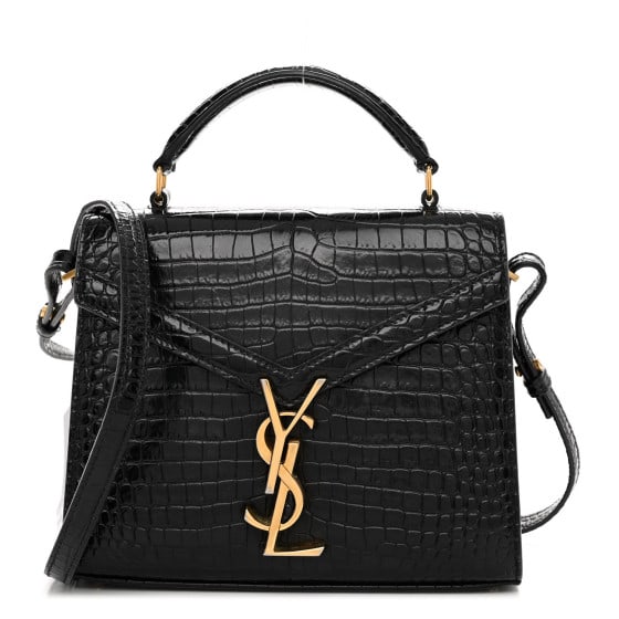 Saint Laurent Calfskin Crocodile Embossed Mini Classic Monogram Cassandra Top Handle Black (1 of 10)
