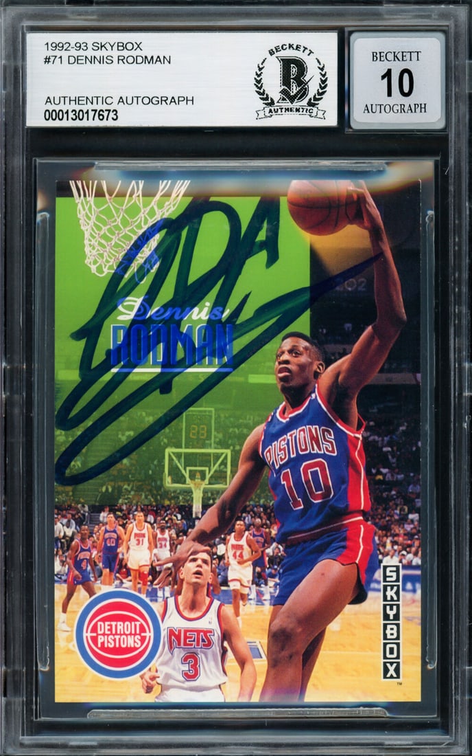 dennis rodman autographed 1992-93 skybox card pistons GEM 10 auto beckett 220309 (1 of 2)