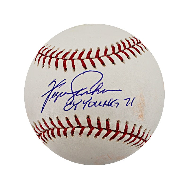 fergie jenkins autographed & inscribed "cy: fergie jenkins autographed & inscribed "cy young 71" bud selig OML baseball (elite holo) Fergie Jenkins Autographed & Inscribed "Cy Young 71" Bud Selig OML Baseball (ELITE Holo) Ball has some staining