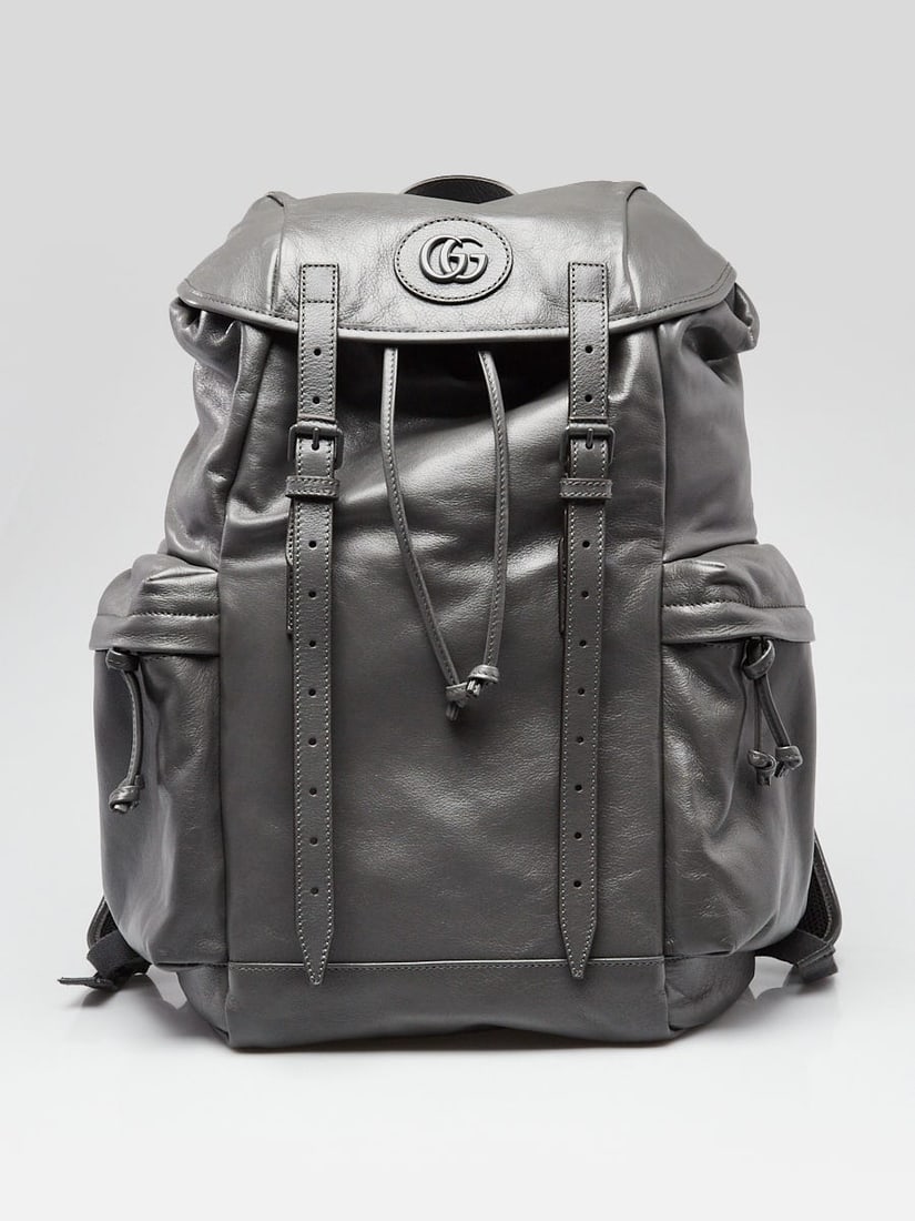 Gucci Grey Leather Tonal Double: Gucci Grey Leather Tonal Double G Backpack Bag Overall Condition: New Exterior Condition: New Interior Condition: New Designer: Gucci Material: Grey leather Includes: Gucci dust bag, booklets, tag