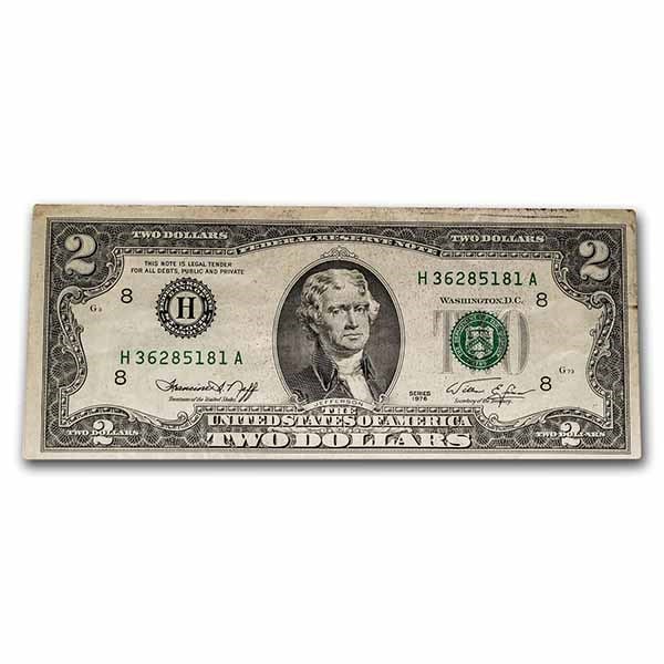 1976 (H-St. Louis) $2.00 FRN XF: 1976 (H-St. Louis) $2.00 FRN XF (Fr#1935-H) SKU no: RBJ239018 Year: 1976 Grade: Extra Fine Grade Service: None Denomination: 2 Dollars Mint Mark: H - St. Louis Metal Content: 0 troy oz