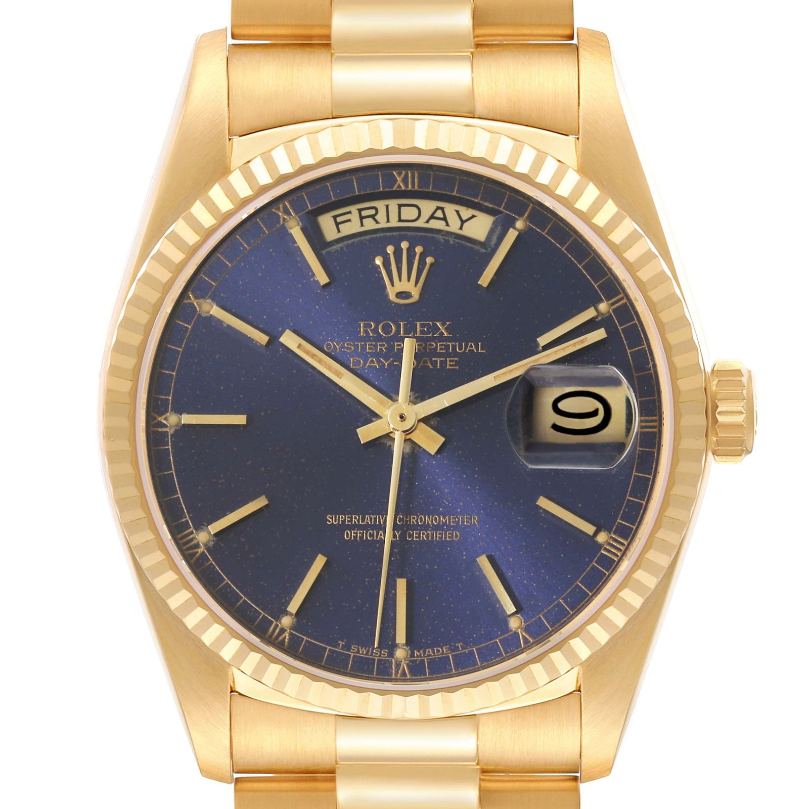Rolex President Day-Date Yellow Gold: Rolex President Day-Date Yellow Gold Blue Dial Watch 18038 SKU no: RBJ57170 Brand: Rolex Model Name: Rolex President Day-Date Yellow Gold Blue Dial Watch 18038 Model Number: 18038 Year: 1979 - 1980 <