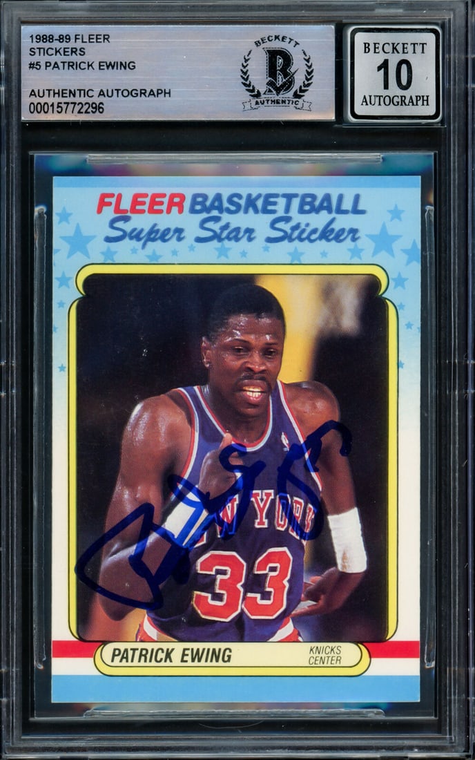 Patrick Ewing Autographed 1988-89 Fleer: Patrick Ewing Autographed 1988-89 Fleer Sticker Card Knicks Gem 10 Auto Beckett Patrick Ewing Autographed 1988-89 Fleer Sticker Card Knicks Gem 10 Auto Beckett SKU no: RBJ7367187464280