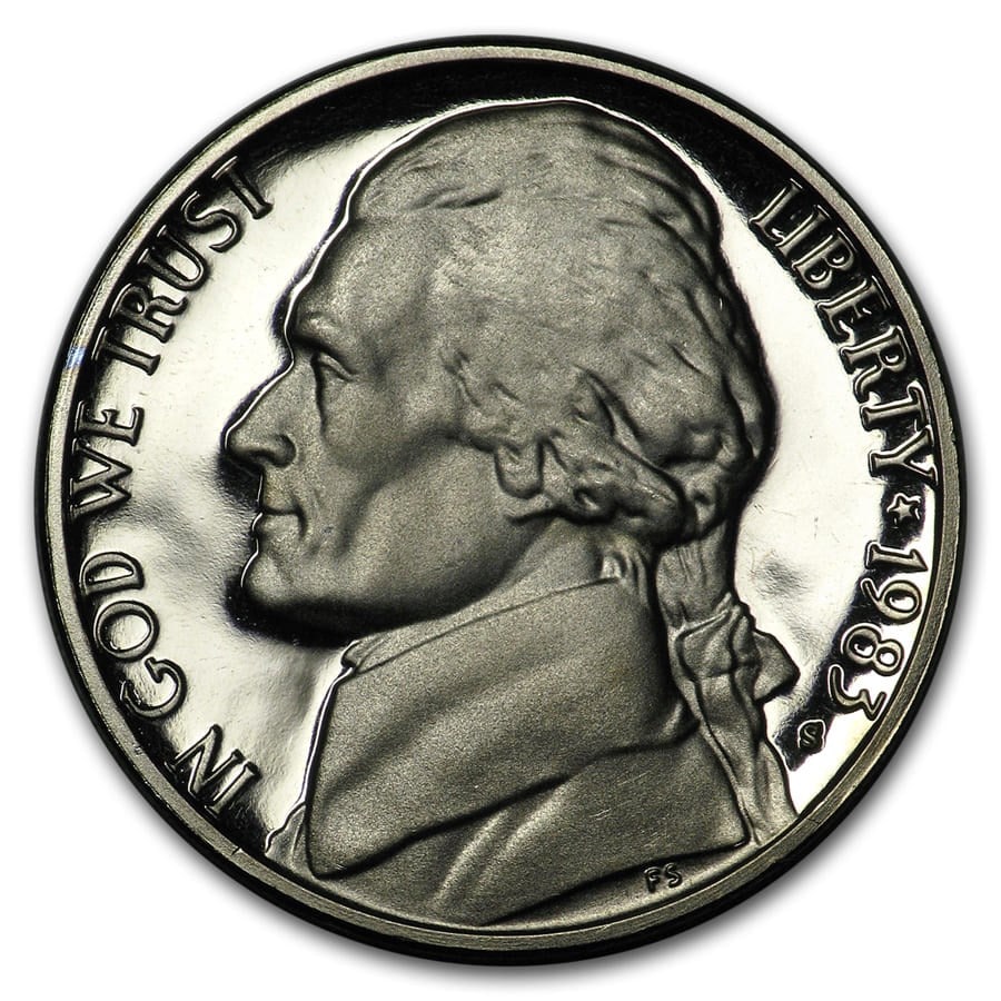 1983-S Jefferson Nickel Proof: 1983-S Jefferson Nickel Proof SKU no: RBJ6705 Year: 1983 Grade: Gem Proof Grade Service: None Denomination: 5 Cents Mint Mark: S - San Francisco Metal Content: 0 troy oz Purity: