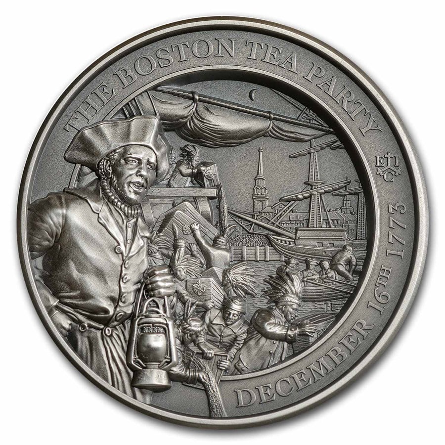 2023 St. Helena 2 oz: 2023 St. Helena 2 oz Silver 250th Anniv. Boston Tea Party HR Prf SKU n: RBJ283055 Year: 2023 Grade: Proof Grade Service: None Denomination: 2 Pounds Mint Mark: Not Shown Metal Content: 2