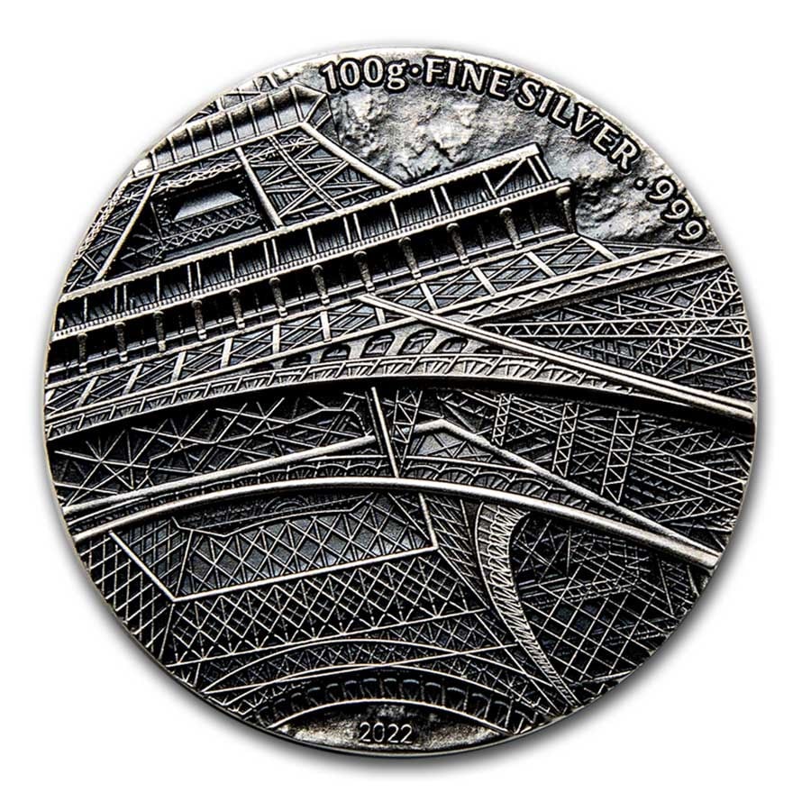 2022 South Korea Silver Coin: 2022 South Korea Silver Coin Tinas View (Eiffel Tower) (Damage) SKU n: RBJ296331 Year: 2022 Grade: None Grade Service: None Denomination: 15,000 Francs Mint Mark: Not Shown Metal Content: