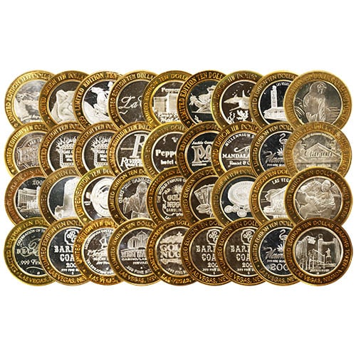 $10 Gaming Token (Varied Condition,: $10 Gaming Token (Varied Condition, Varied Design) SKU no: 3856760 Mint Mark: Not Shown Purity: .999 Thickness: Varies Diameter: Varies Condition: Varied Face Value: $10 Edge Des