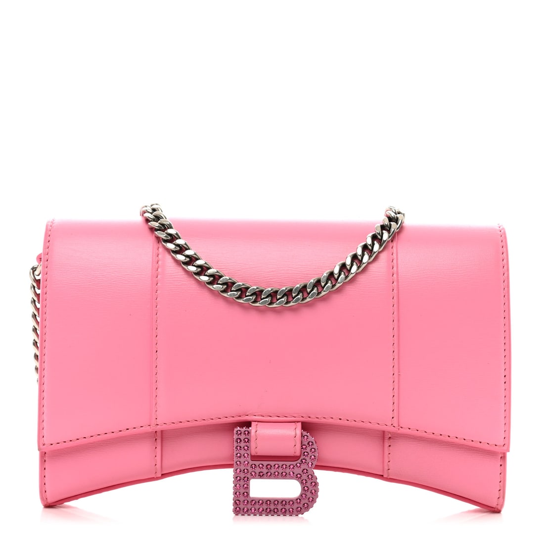 Shiny Box Calfskin Crystal Tonal: Balenciaga Shiny Box Calfskin Crystal Tonal B Hourglass Chain Bag Sweet Pink Brand: BALENCIAGA Condition: Very Good Condition Details: Exterior: Creases, marks, imprints, wear at resin glazing, Interi