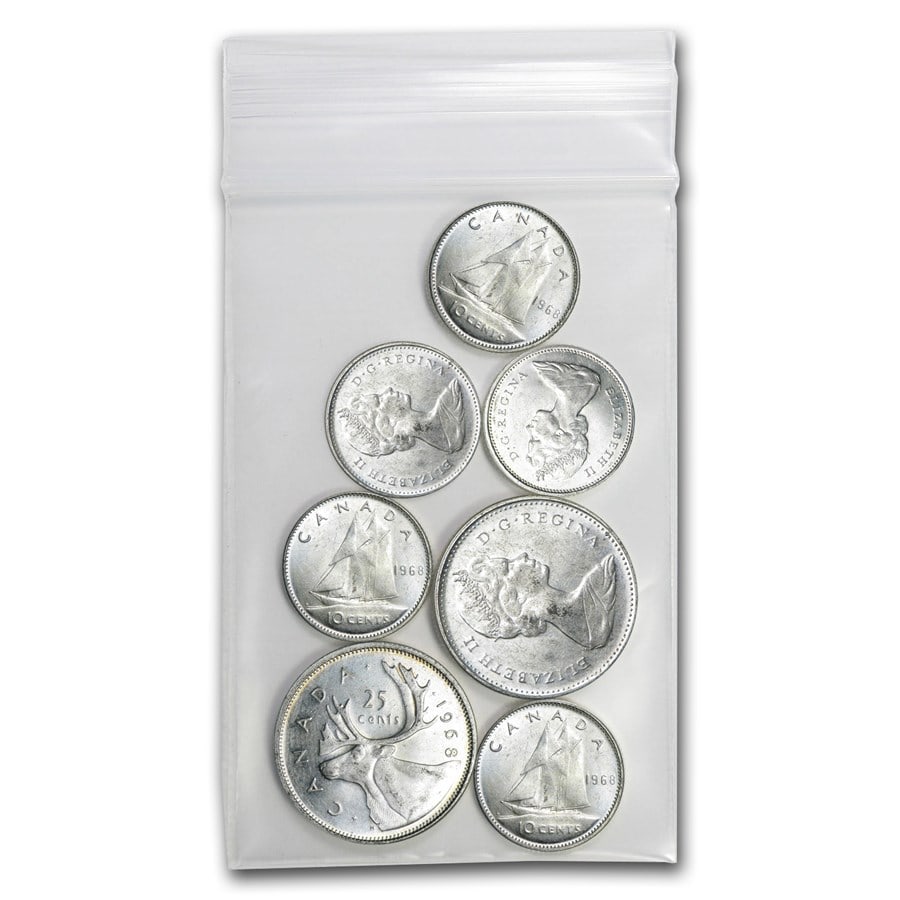 Canada 50% Silver Coins -: Canada 50% Silver Coins - $1 Face Value (ASW 0.375) SKU no: RBJ82754 Year: Random Grade: Average Circulated Grade Service: None Denomination: 1 Dollar Mint Mark: RCM (Not Shown) Metal Con