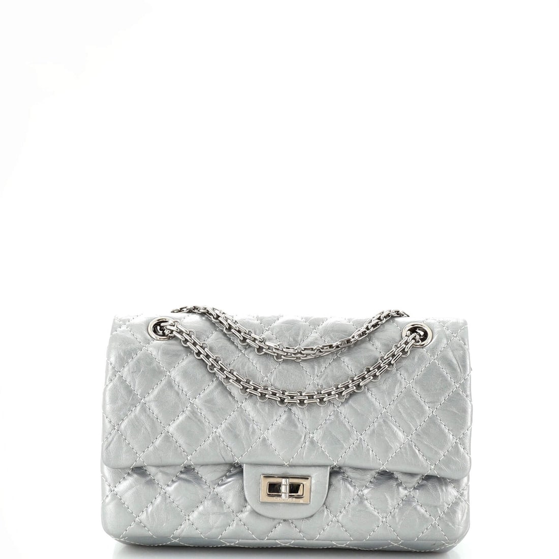 Chanel Reissue 2.55 Flap Bag: Chanel Reissue 2.55 Flap Bag Quilted Metallic Aged Calfskin 226 Exterior Color: Silver Interior Color: Silver Exterior Material: Leather Interior Material: Leather Hardware Color: Silver Estimated