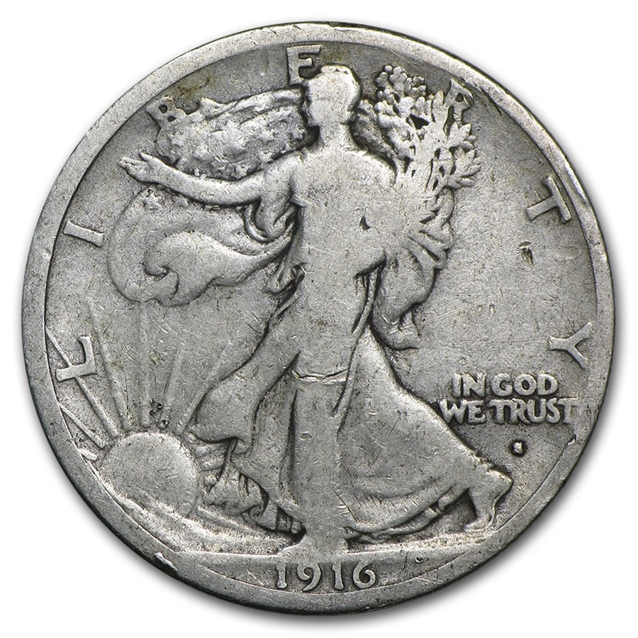 1916-S Walking Liberty Half Dollar: 1916-S Walking Liberty Half Dollar Good SKU no: RBJ67066 Year: 1916 Grade: Good Grade Service: None Denomination: 50 Cents Mint Mark: S - San Francisco Metal Content: 0.3575 troy oz <
