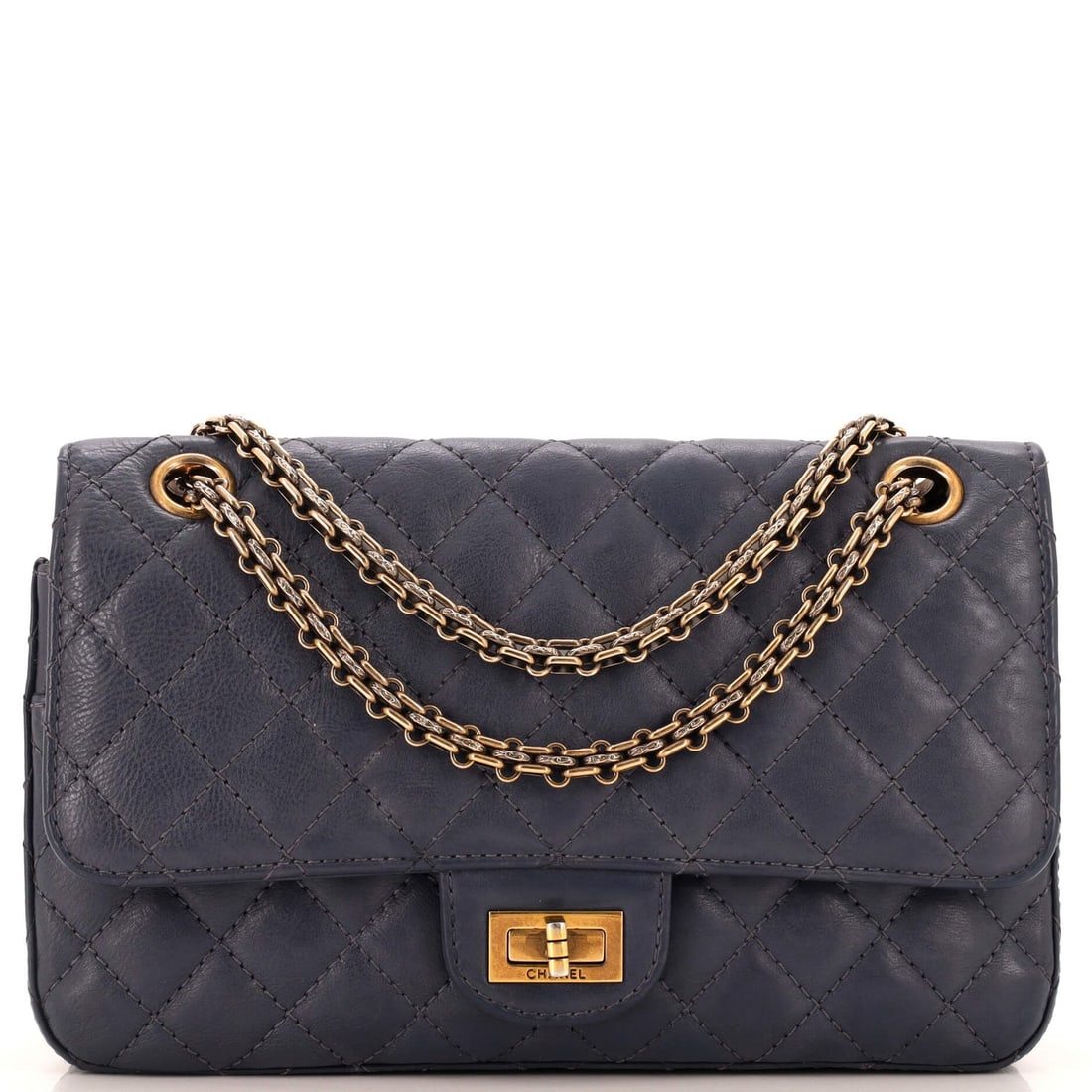 Chanel Reissue 2.55 Flap Bag: Chanel Reissue 2.55 Flap Bag Quilted Aged Calfskin 225 Exterior Color: Blue Interior Color: Blue Exterior Material: Leather Interior Material: Leather Hardware Color: Gold Estimated Retail: $10,20