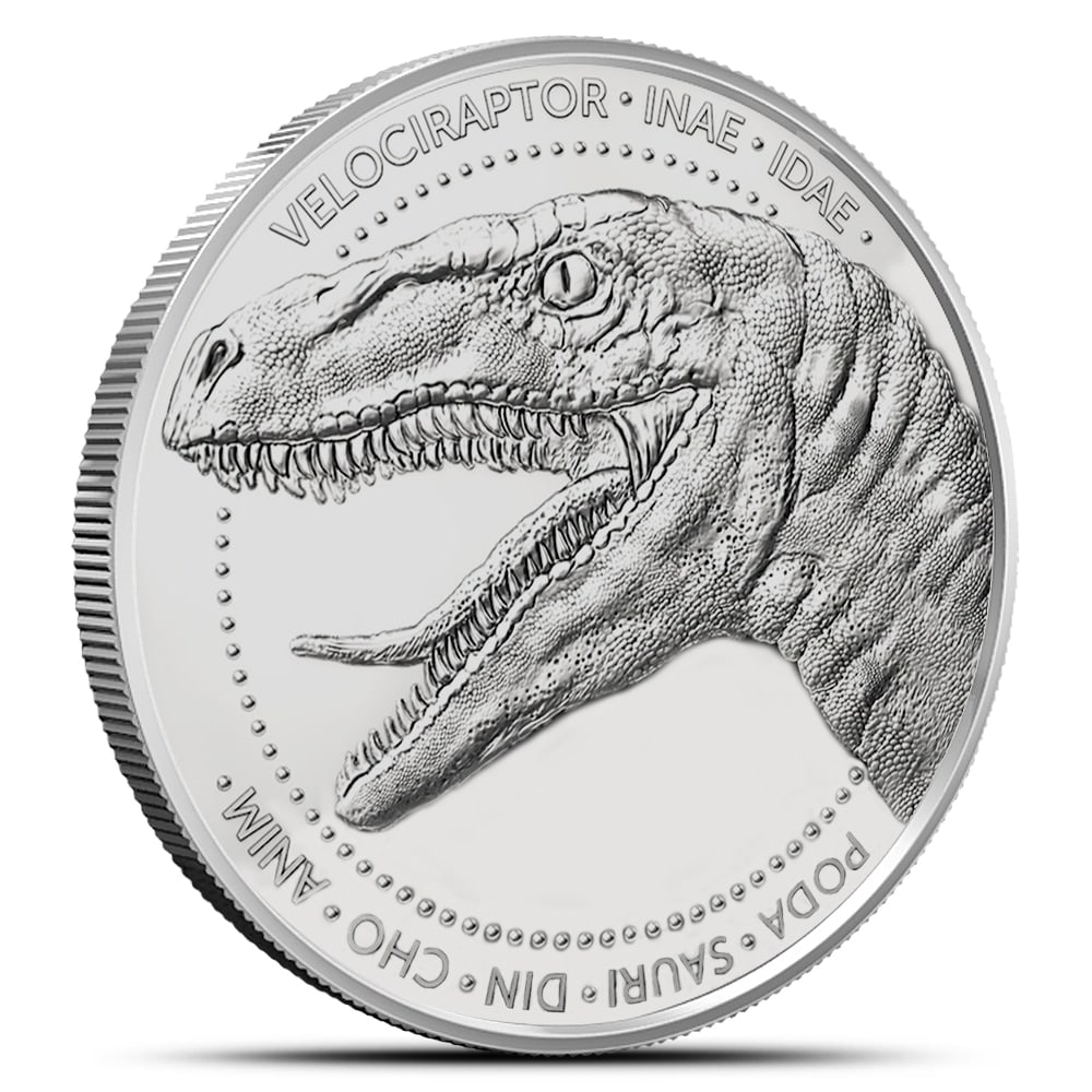 1 oz The Lost World: 1 oz The Lost World Collection Velociraptor Silver Round (New) SKU no: RBJ4839571 Mint Mark: Not Shown Purity: .999 Manufacturer: Patriot Coins Diameter: 39 mm Condition: New Edge Design: