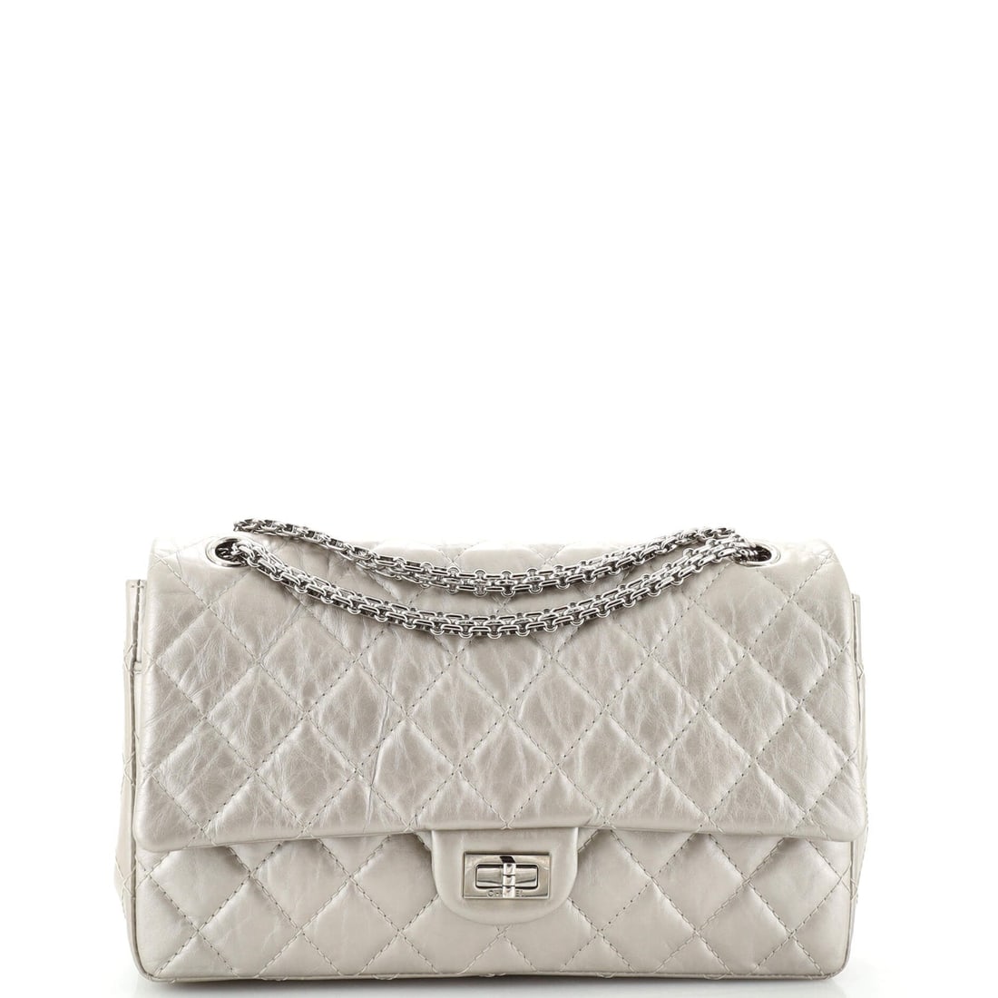 Chanel Reissue 2.55 Flap Bag: Chanel Reissue 2.55 Flap Bag Quilted Aged Calfskin 226 Exterior Color: Silver Interior Color: Silver Exterior Material: Leather Interior Material: Leather Hardware Color: Silver Estimated Retail: