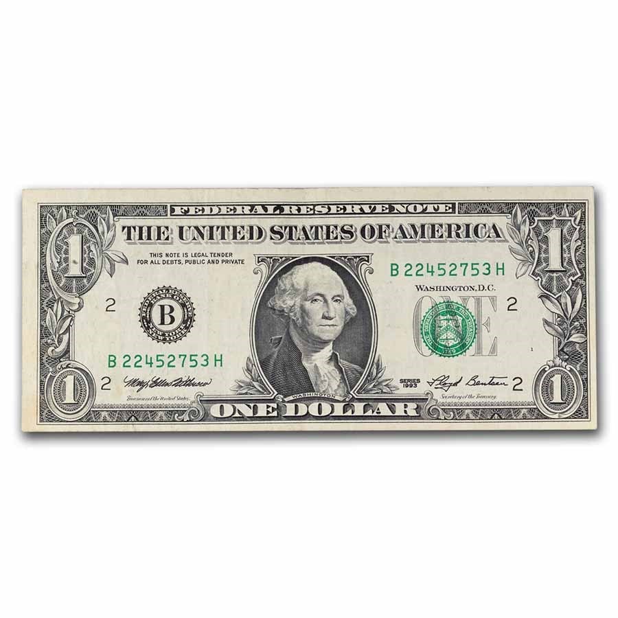 1993s $1.00 FRN Avg Circ: 1993s $1.00 FRN Avg Circ (District of Our Choice) SKU no: RBJ228821 Year: 1993 Grade: Average Circulated Grade Service: None Denomination: $1.00 Dollar Mint Mark: Varies Metal Content: 0