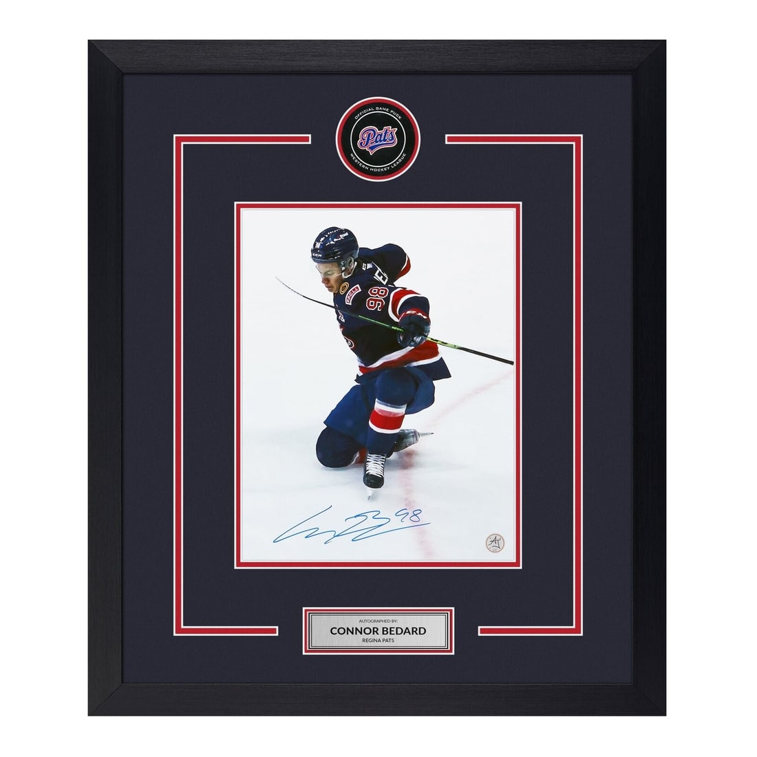 connor bedard autographed regina pats: connor bedard autographed regina pats puck logo 23x27 frame Connor Bedard Autographed Regina Pats Puck Logo 23x27 Frame SKU no: RBJ7595744886872