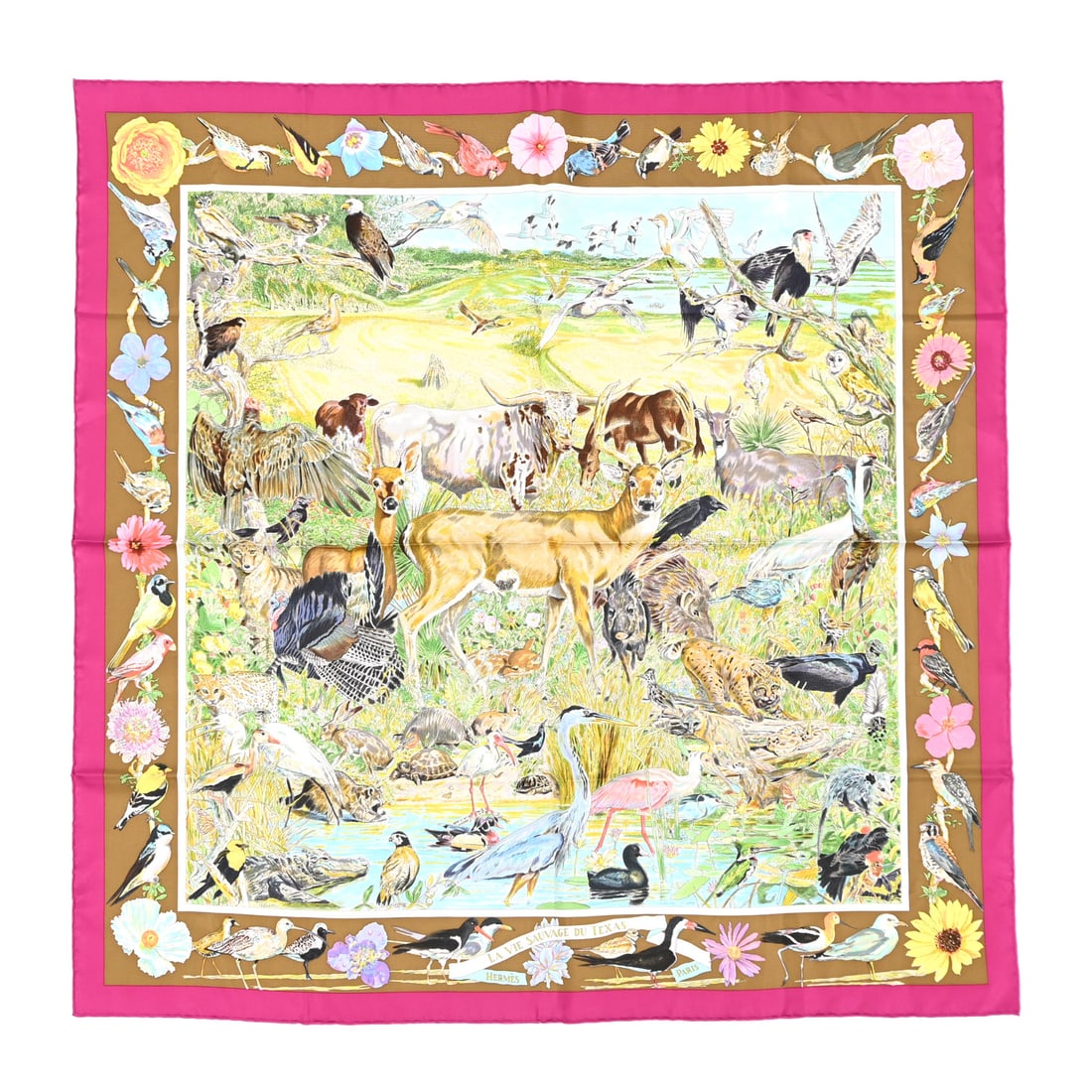 Hermes Silk La Vie Sauvage: Hermes Silk La Vie Sauvage Du Texas Scarf 90 Rose Indien Tabac Vert Brand: HERMES Condition: New Condition Details: Comes With, FASHIONPHILE Certificate of Authenticity Length: 35 in Height: 35 in