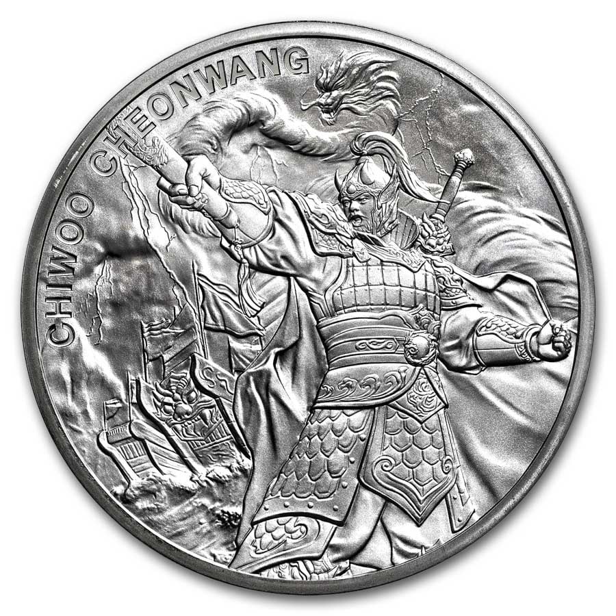 2024 South Korea 1 oz: 2024 South Korea 1 oz Silver Chiwoo Cheonwang BU SKU no: RBJ295045 Year: 2024 Grade: None Grade Service: None Mint Mark: Not Shown Metal Content: 1 troy oz Purity: .999 Diameter: