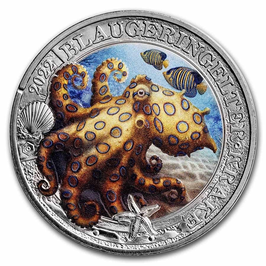 2022 Austria Cupro-Nickel 3 Marine: 2022 Austria Cupro-Nickel 3 Marine Life (Blue-Ringed Octopus) SKU no: RBJ262496 Year: 2022 Grade: Brilliant Unc Grade Service: None Denomination: 3 Euros Mint Mark: Not Shown Metal Conten